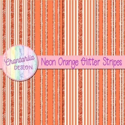 Free neon orange digital papers with glitter stripes designs