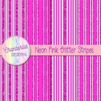 Free neon pink digital papers with glitter stripes designs