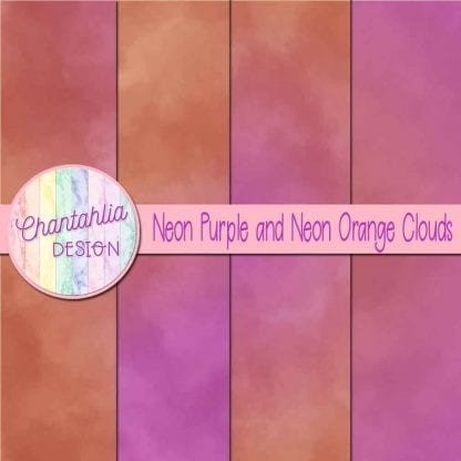 Free neon purple and neon orange clouds digital papers