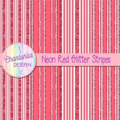 Free neon red digital papers with glitter stripes designs
