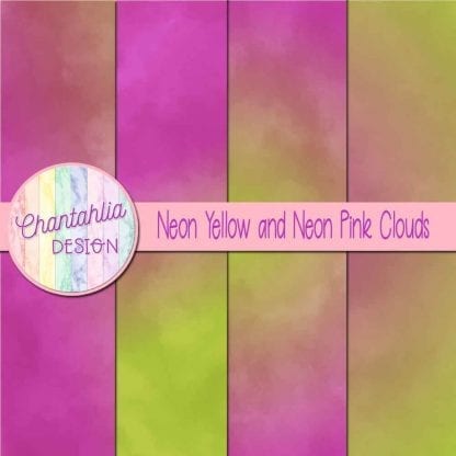Free neon yellow and neon pink clouds digital papers