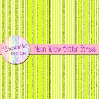 Free neon yellow digital papers with glitter stripes designs