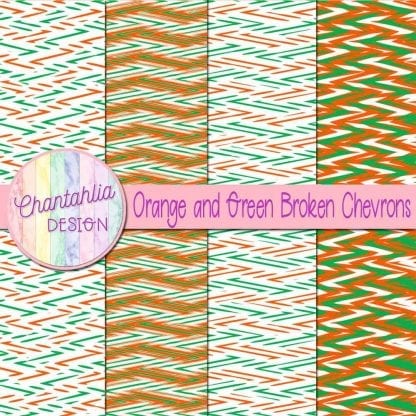 Free orange and green broken chevrons digital papers