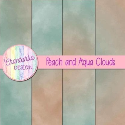 Free peach and aqua clouds digital papers
