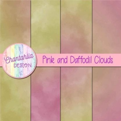 Free pink and daffodil clouds digital papers