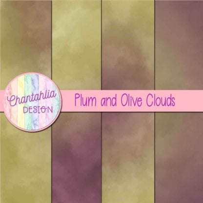 Free plum and olive clouds digital papers
