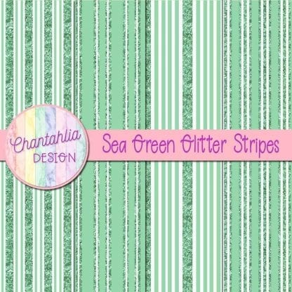 Free sea green digital papers with glitter stripes designs