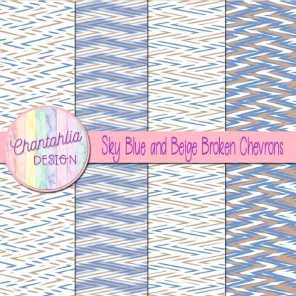 Free sky blue and beige broken chevrons digital papers