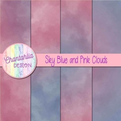 Free sky blue and pink clouds digital papers
