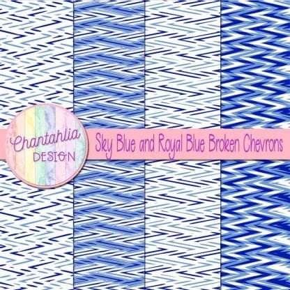 Free sky blue and royal blue broken chevrons digital papers