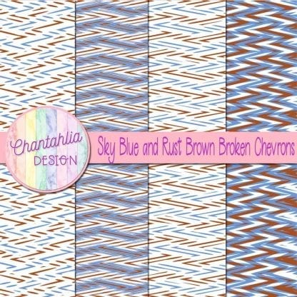 Free sky blue and rust brown broken chevrons digital papers