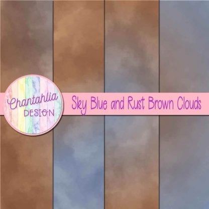 Free sky blue and rust brown clouds digital papers