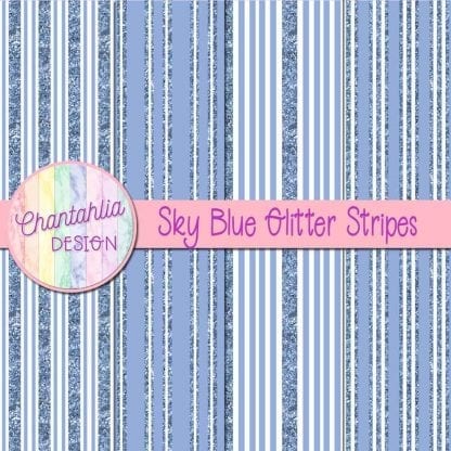 Free sky blue digital papers with glitter stripes designs