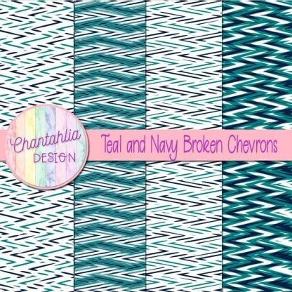 Free teal and navy broken chevrons digital papers