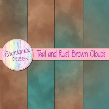 Free teal and rust brown clouds digital papers