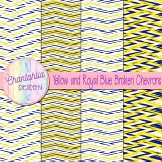 Free yellow and royal blue broken chevrons digital papers