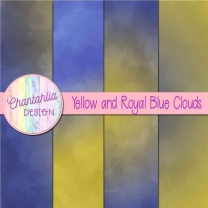 Free yellow and royal blue clouds digital papers