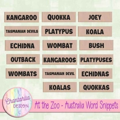Free word snippets in an At the Zoo - Australia theme