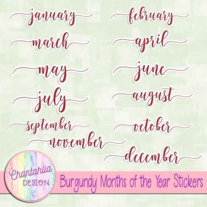 Free burgundy months of the year stickers