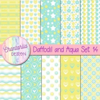 Free daffodil and aqua patterned digital papers set 14