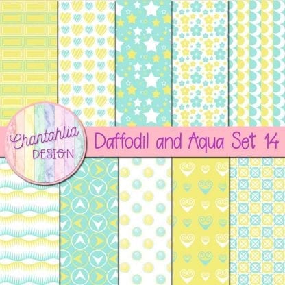 Free daffodil and aqua patterned digital papers set 14