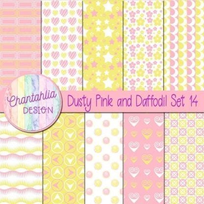 Free dusty pink and daffodil patterned digital papers set 14