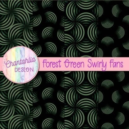 Free forest green swirly fans digital papers