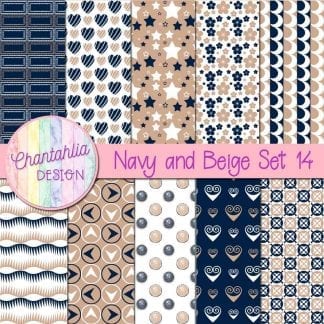 Free navy and beige patterned digital papers set 14