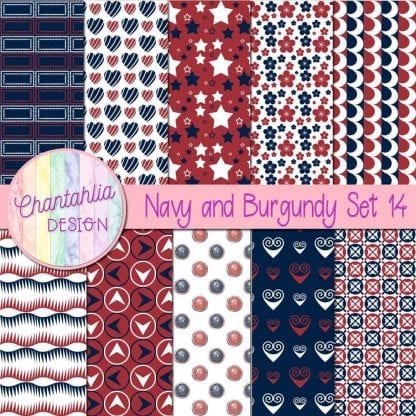 Free navy and burgundy patterned digital papers set 14
