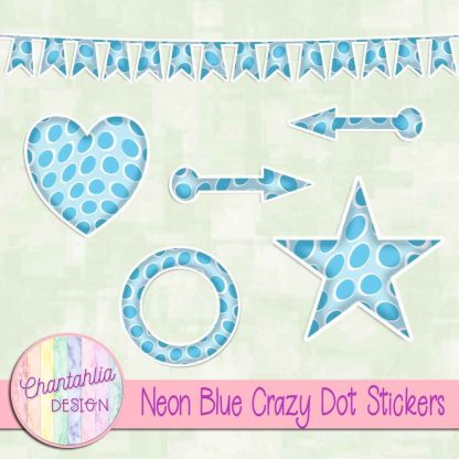 Free sticker design elements in a neon blue crazy dot style