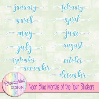 Free neon blue months of the year stickers