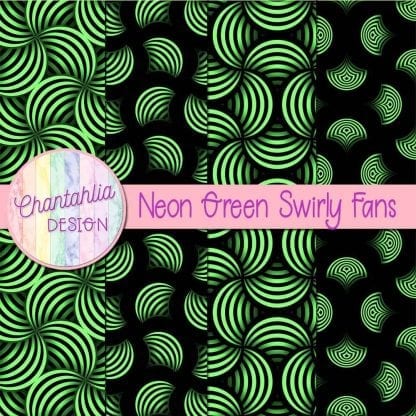 Free neon green swirly fans digital papers
