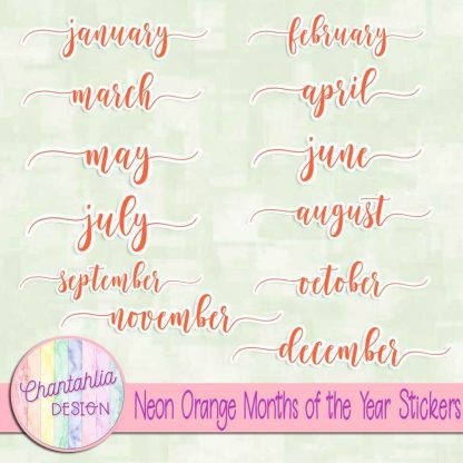 Free neon orange months of the year stickers