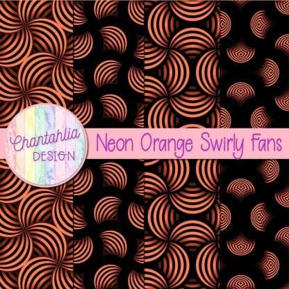 Free neon orange swirly fans digital papers