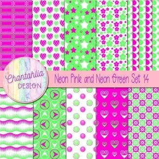 Free neon pink and neon green patterned digital papers set 14