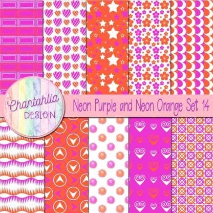 Free neon purple and neon blue patterned digital papers set 14