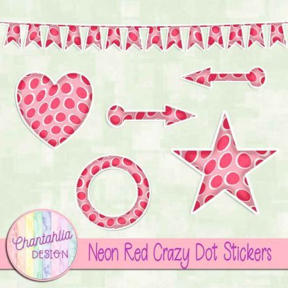 Free sticker design elements in a neon red crazy dot style