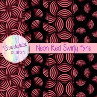 Free neon red swirly fans digital papers