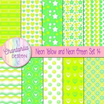 Free neon yellow and neon green patterned digital papers set 14