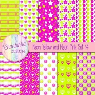 Free neon yellow and neon pink patterned digital papers set 14