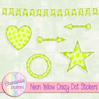 Free sticker design elements in a neon yellow crazy dot style