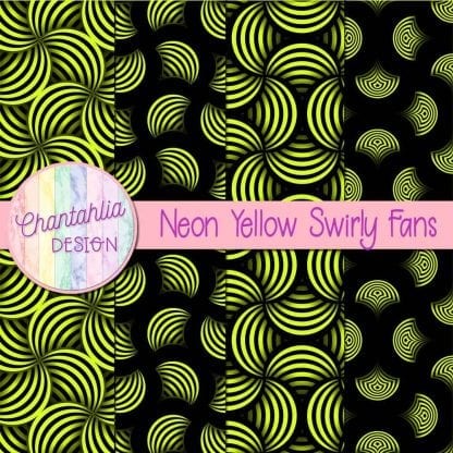 Free neon yellow swirly fans digital papers