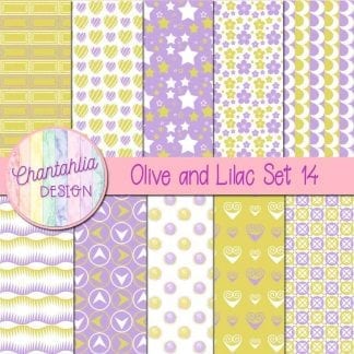 Free olive and lilac patterned digital papers set 14