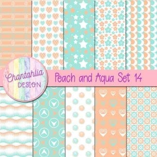 Free peach and aqua patterned digital papers set 14