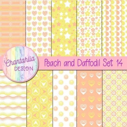 Free peach and daffodil patterned digital papers set 14