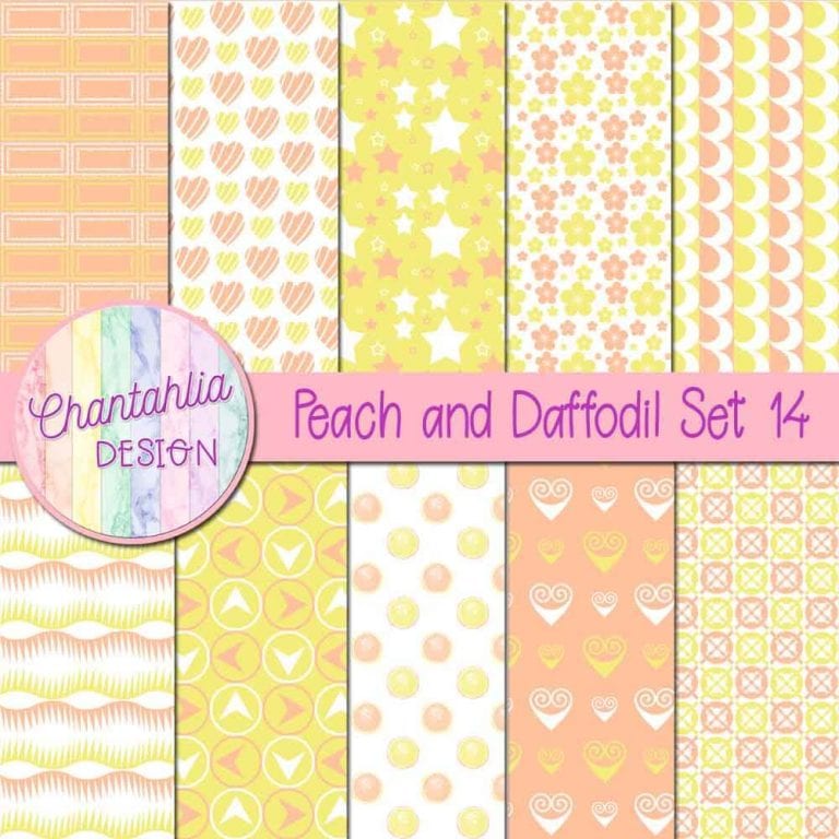 Free Peach and Daffodil Digital Papers with Patterned Designs