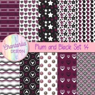 Free plum and black patterned digital papers set 14