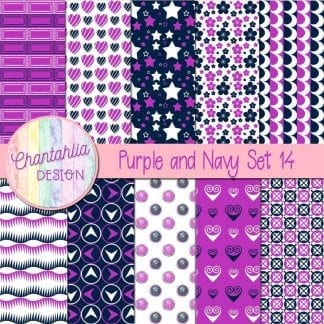 Free purple and navy patterned digital papers set 14