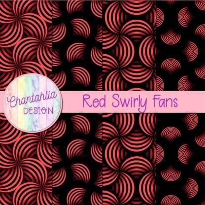 Free red swirly fans digital papers