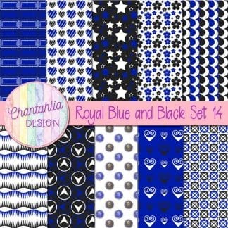 Free royal blue and black patterned digital papers set 14